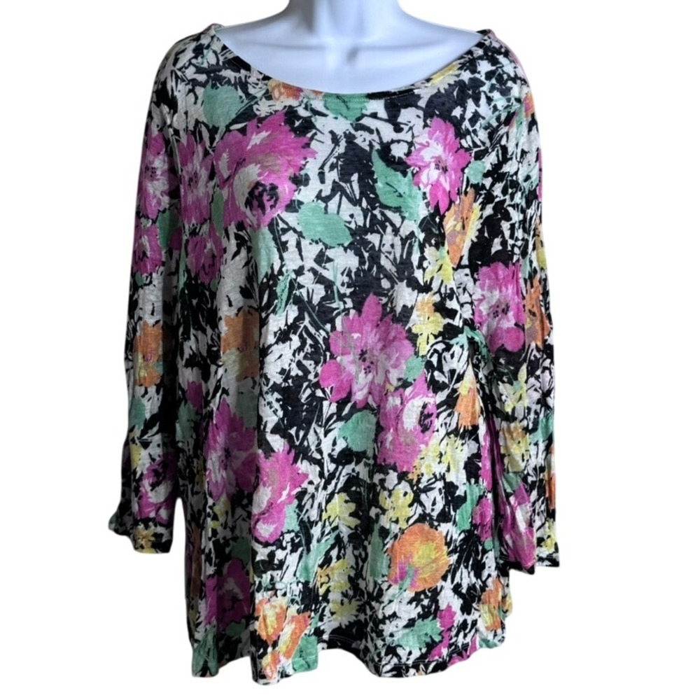 Lauren Ralph Lauren Floral Linen Top Long Sleeve‎ Lightweight Plus Size 2X